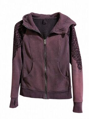 Lululemon Women's Scuba Hoodie Jacket Size 6 Plum Floral Print Full Zip Thumbhol